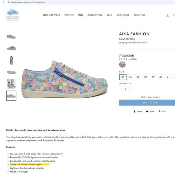 Cloud Footwear AIKA Distressed Lavender Leather Sneakers Women's 6 - Picture 8 of 10